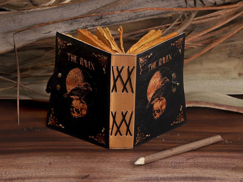 cuero Leather Gothic Journal Magical Raven Skull Spiral Notebook Mystery Crow Journal Grimoire Witchcraft Spellwork Journal Great for Halloween and Raven Lovers Aesthetic Leather Journal for Men and Women - Image 3